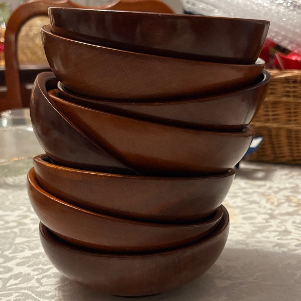 Stacked Wooden Bowls - Rich Brown Salad Bowls